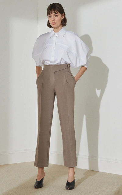 Shop Piece Of White Casey Cotton-blend High-rise Pleated Pants In Brown