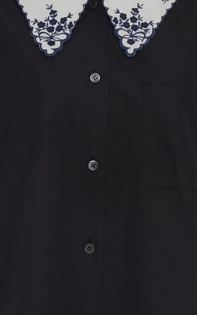 Shop Miu Miu Embroidered Collar Button Down Top In Black