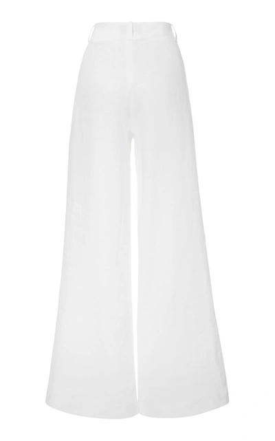 Shop Asceno The Rivello Linen Wide-leg Pants In White