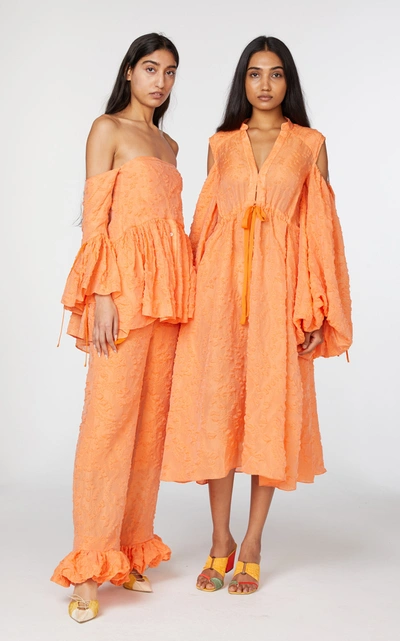 Shop Rosie Assoulin Cold-shoulder Cotton-blend Midi Dress In Orange
