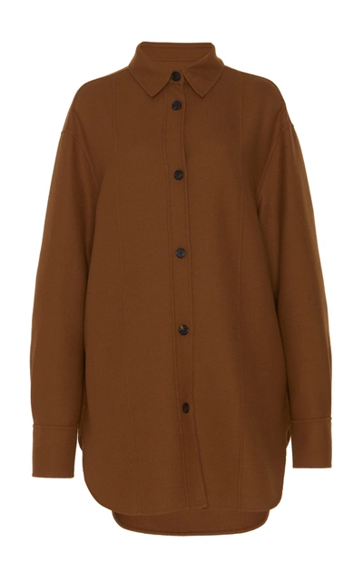 Shop Joseph Judi Wool Blend Button-down Shirt In Brown