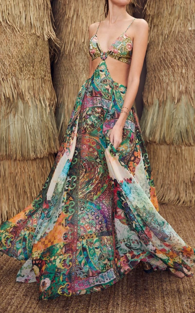 Shop Alexis Marteena Cutout Printed Chiffon Maxi Dress In Multi