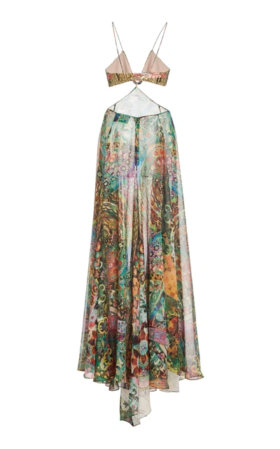 Shop Alexis Marteena Cutout Printed Chiffon Maxi Dress In Multi