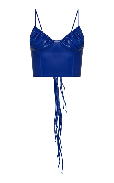 Shop Aleksandre Akhalkatsishvili Cropped Faux Leather Top In Blue
