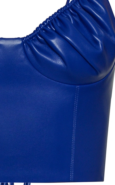 Shop Aleksandre Akhalkatsishvili Cropped Faux Leather Top In Blue