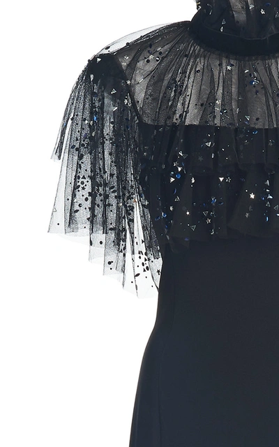 Shop Jenny Packham Ruffle-embellished Crepe Dress In Black