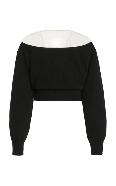 Shop Alexander Wang Women's Sheer-paneled Knit Cropped Cardigan In Black