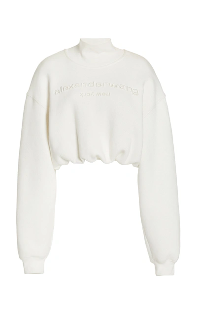 Shop Alexander Wang Women's Logo Embroidered Cotton Cropped Sweater In White