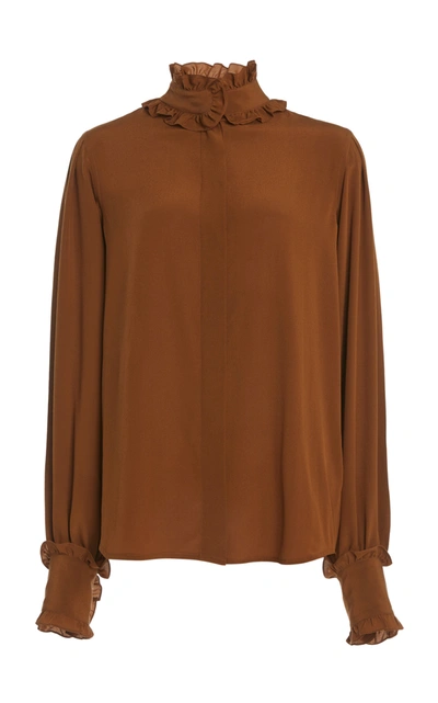 Shop Victoria Beckham Ruffled Silk Victorian Blouse In Brown