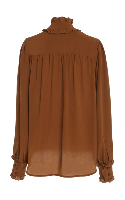 Shop Victoria Beckham Ruffled Silk Victorian Blouse In Brown