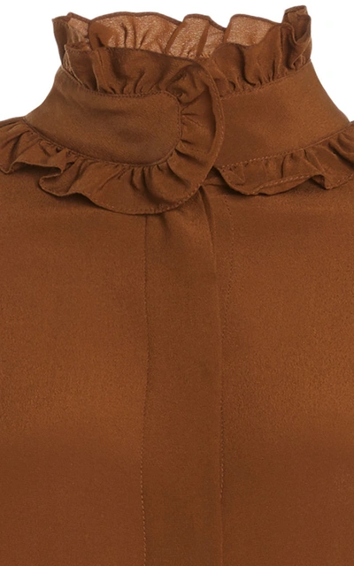 Shop Victoria Beckham Ruffled Silk Victorian Blouse In Brown