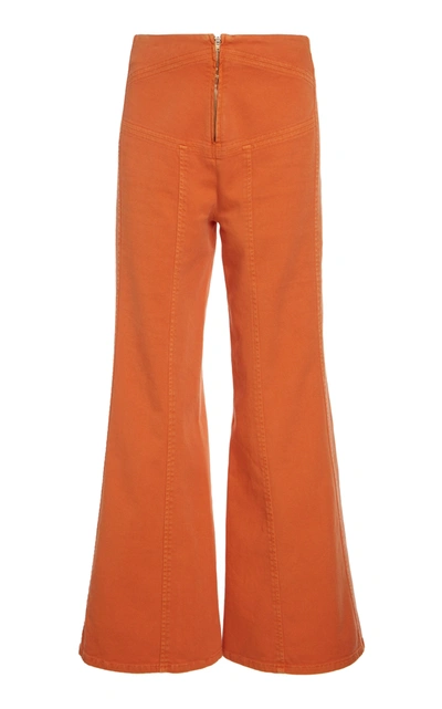 Shop Alberta Ferretti Garment Dyed Stretch Bull Flare Trousers In Orange