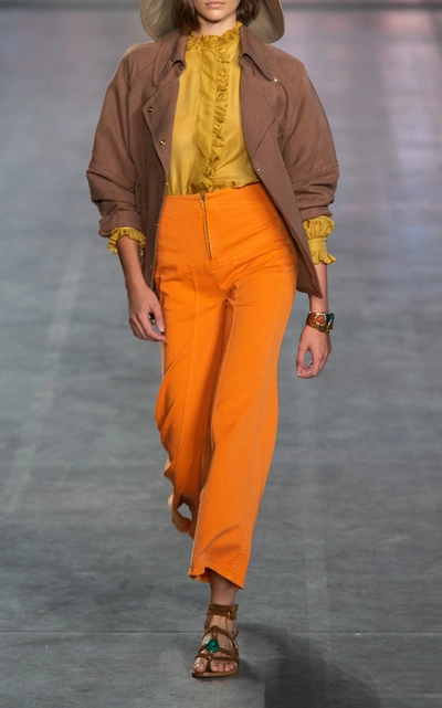 Shop Alberta Ferretti Garment Dyed Stretch Bull Flare Trousers In Orange