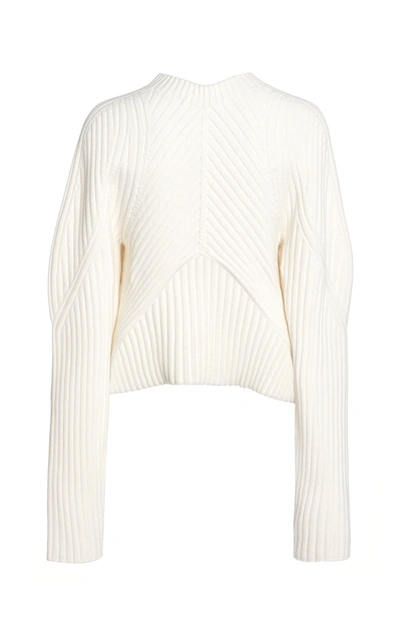 Shop Low Classic Women's Ribbed-knit Wool-blend Cropped Mock-neck Sweater In White