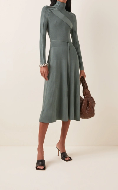 Shop Peter Do Belt-detailed Ribbed-knit Midi Dress In Green