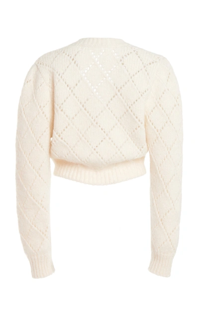 Shop Alessandra Rich Floral-embroidered Alpaca-blend Cropped Cardigan In White