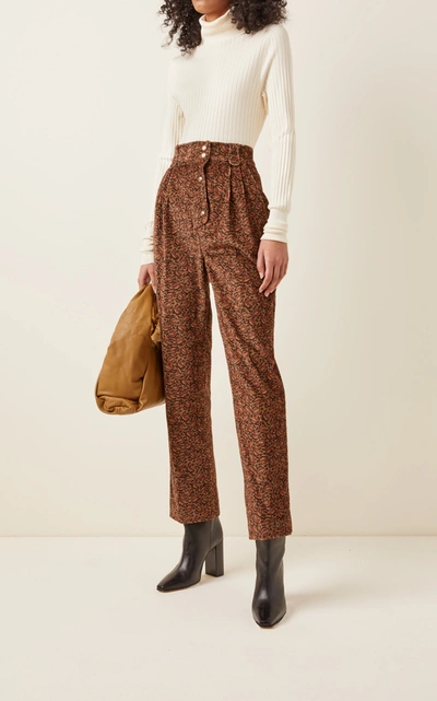 Shop Etro Printed Cotton-corduroy Tapered Pants In Brown