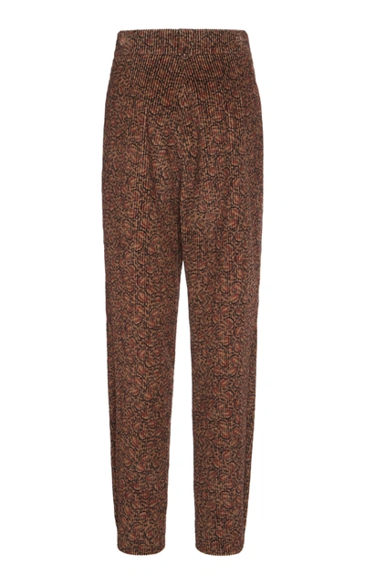 Shop Etro Printed Cotton-corduroy Tapered Pants In Brown
