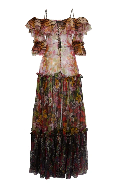 Shop Dundas Ruffled Printed Organza Maxi Dress In Multi