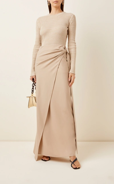 Shop Anna Quan Arielle Draped Wool-blend Maxi Skirt In Neutral