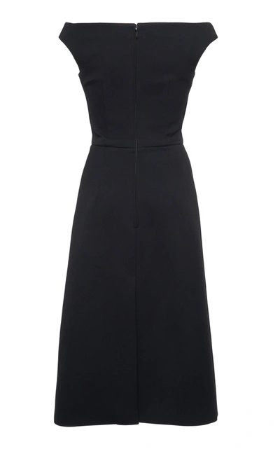 Shop Prada Off-the-shoulder Gabardine Midi Dress In Black