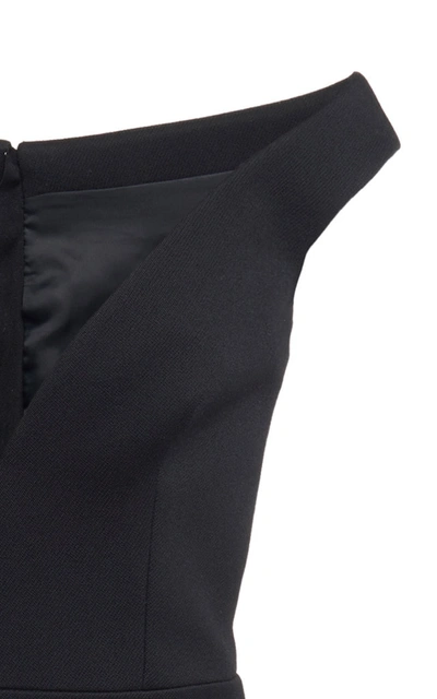 Shop Prada Off-the-shoulder Gabardine Midi Dress In Black