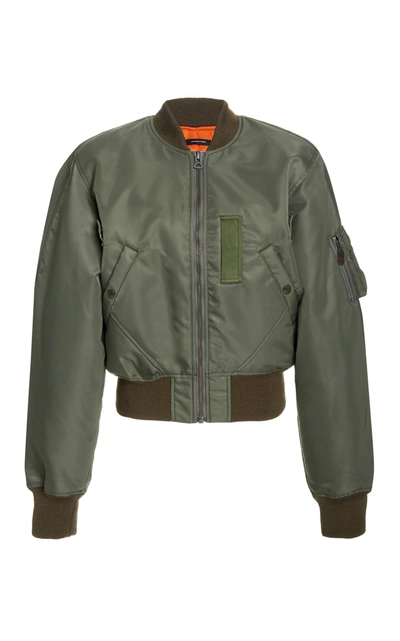 Shop R13 Flight Cropped Shell Bomber Jacket In Green