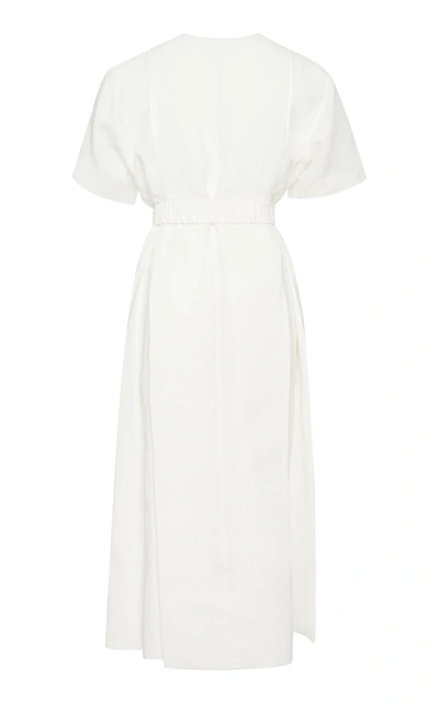 Shop Bottega Veneta Pleated Linen Midi Dress In White