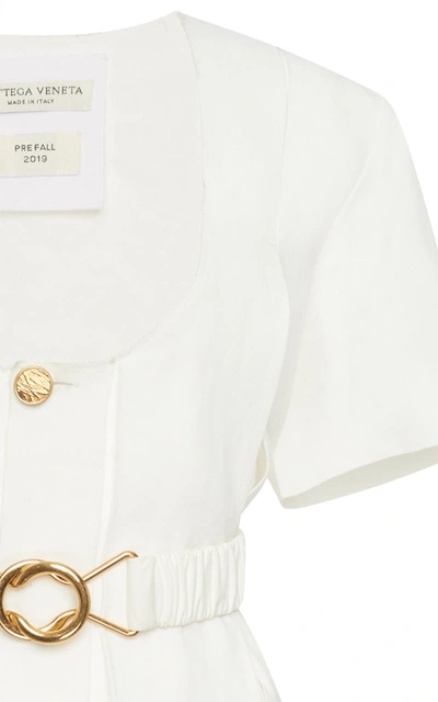 Shop Bottega Veneta Pleated Linen Midi Dress In White