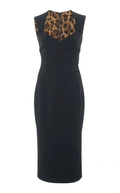 Shop Dolce & Gabbana Sweetheart-neckline Wool-blend Midi Dress In Black