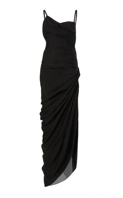 Shop Jacquemus Women's Sauade Asymmetric Draped Satin Maxi Dress In Black,white