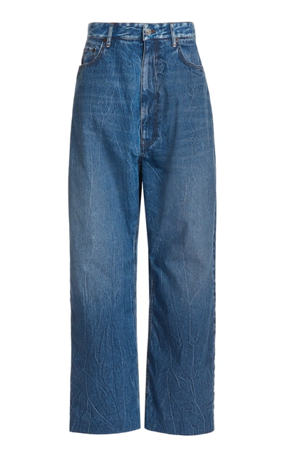 Shop Balenciaga Women's Baggy Rigid Low-rise Wide-leg Jeans In Medium Wash