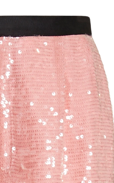 Shop Markarian Chloris Sequined Chiffon Wide-leg Pants In Pink