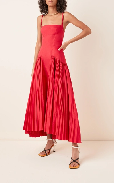 Shop Proenza Schouler Pleated Poplin Maxi Dress In Red