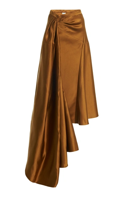 Shop Rosie Assoulin Asymmetric Silk Skirt In Brown