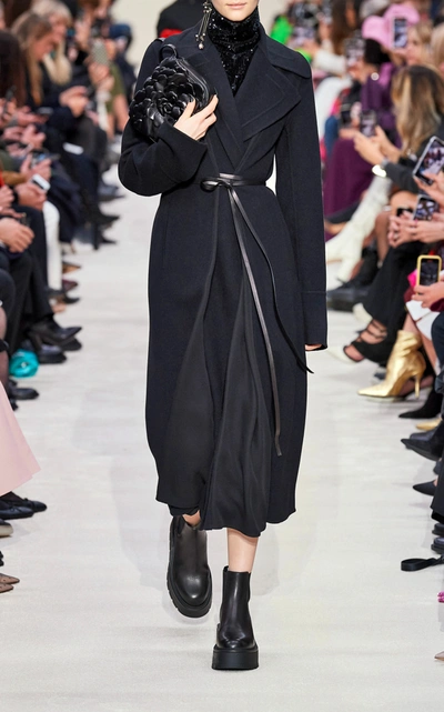 Shop Valentino Women's Belted Wool Coat In Black