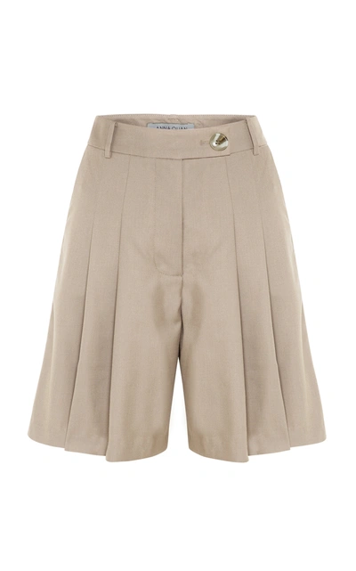 Shop Anna Quan Oscar Pleated Wool-blend Shorts In Neutral