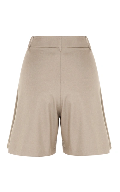 Shop Anna Quan Oscar Pleated Wool-blend Shorts In Neutral