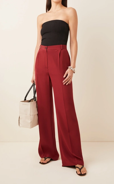Shop La Collection Phoebe Silk Crepe Wide-leg Trousers In Burgundy