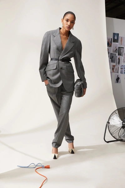 Miu Miu Puff-sleeve Checked Wool Blazer In Grey