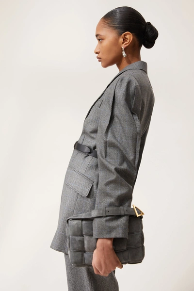 Shop Miu Miu Puff-sleeve Checked Wool Blazer In Grey