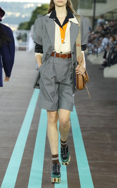 Miu Miu Puff-sleeve Checked Wool Blazer In Grey