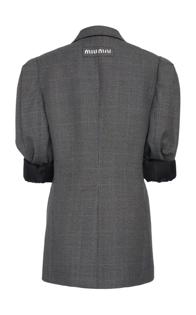 Shop Miu Miu Puff-sleeve Checked Wool Blazer In Grey