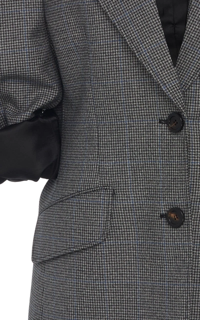 Shop Miu Miu Puff-sleeve Checked Wool Blazer In Grey