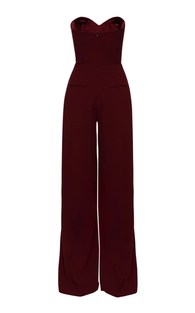 Shop Alex Perry Brooke Satin-detailed Crepe Strapless Jumpsuit In Burgundy