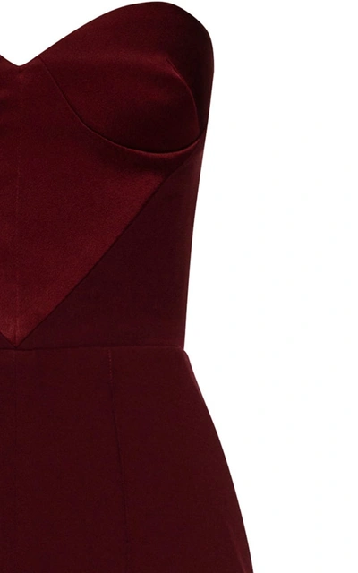 Shop Alex Perry Brooke Satin-detailed Crepe Strapless Jumpsuit In Burgundy