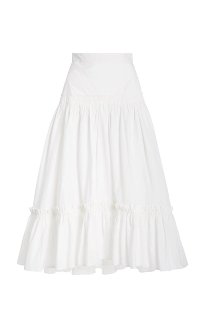 Shop Cara Cara Tisbury Printed Cotton-poplin Midi Skirt In White