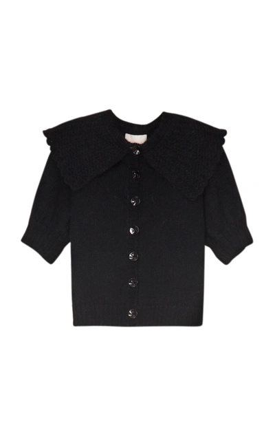 Shop Bytimo Women's Ruffled Mohair-wool Knit Cardigan In Black