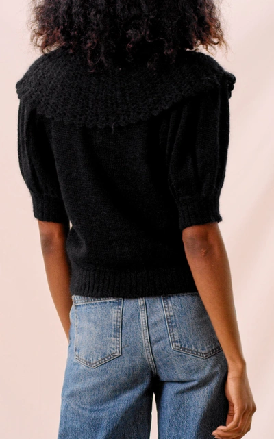 Shop Bytimo Women's Ruffled Mohair-wool Knit Cardigan In Black