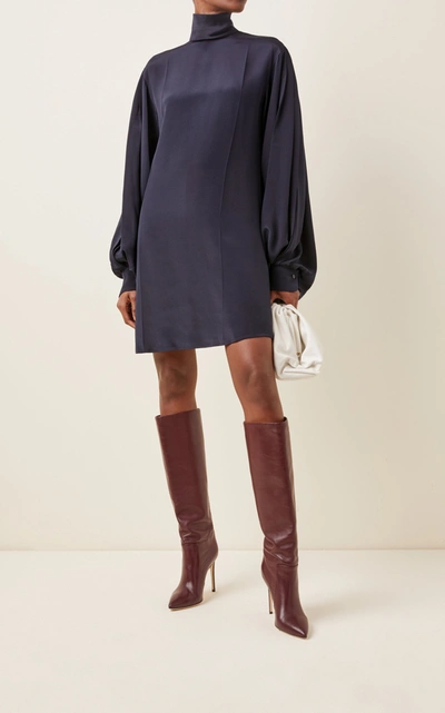 Shop Victoria Beckham Balloon-sleeve Double-faced Crepe Mini Dress In Navy